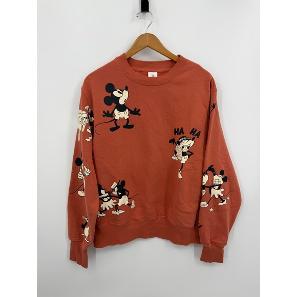 Disney Tops - Disney Vintage Mickey Mouse Graphic Sweatshirt Women Size L Orange Crewneck